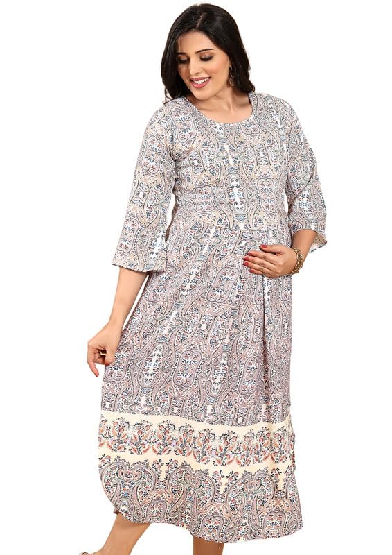 Image of RITIJYA Zipless Feeding Kurtis & Dresses for Women | Zipless Maternity Wear Gown Pregnancy Dress for Nursing Mothers | Viscose Rayon | Stylish & Comfortable | S to 4XL | Washable & Durable