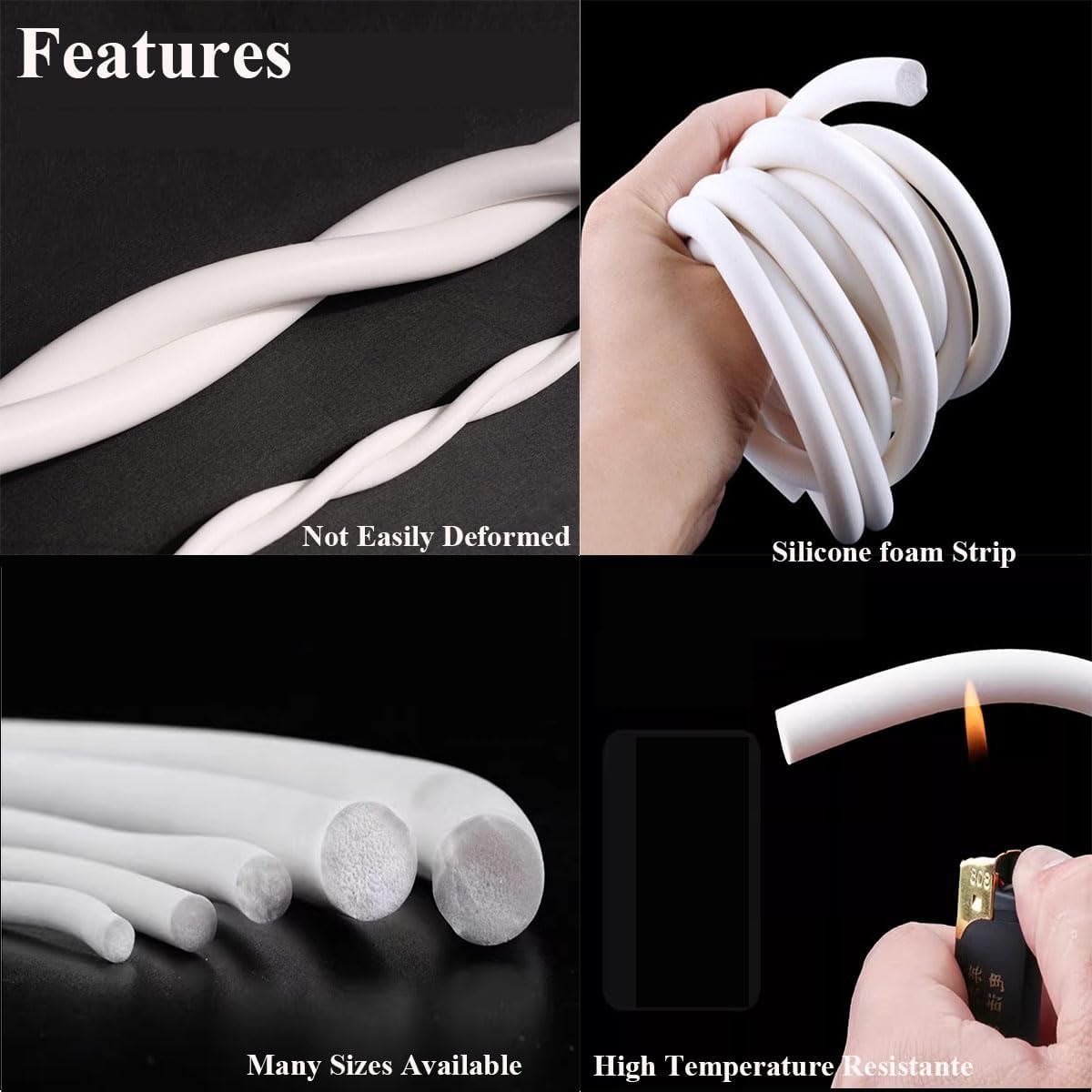 Silicone Foam Seal Strip Dia 9mm x 2M Long, Round Solid Sponge White Strip Soft Durable for DIY, Seal, Foam Tubing