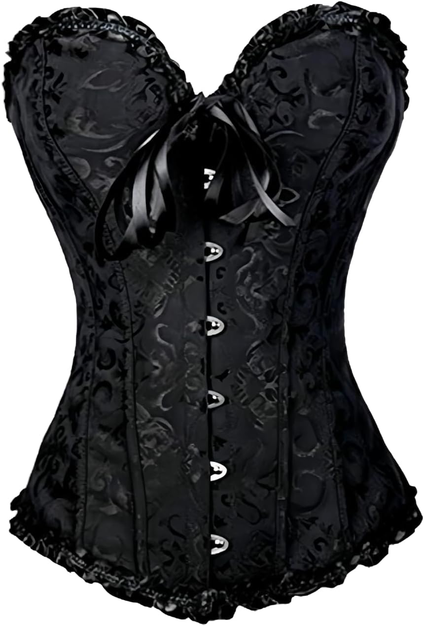Women's Plus Size Sexy Bridal Lingerie Bustier Corset Top with G-String - High Back, Satin, Adjustable, Boned, UK6-24''-25'' to UK24-40''-41''
