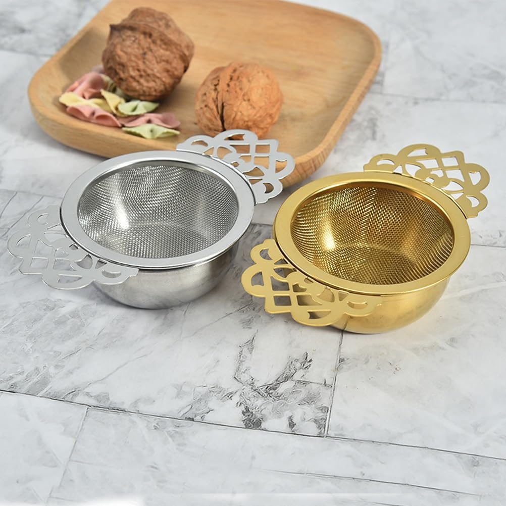Sitko do herbaty z drobnymi oczkami, podwójny zaparzacz do herbaty ze stali nierdzewnej z podwójnymi uchwytami skrzydełkowymi (kolor: złoty) (Color : Gold)