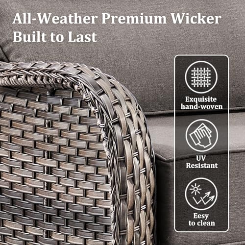Luxury Patio Furniture Set with 6-inch Thick Cushion, High Back Outdoor Swivel Rocker Patio Chairs Set of 2, 2 PCS Wicker Conversation Set Gliders for Porch, Yard, Deck, Poolside, Grey - Image 7
