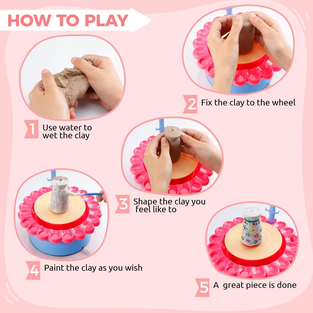 Fanspack Kit de rueda de cerámica para niños: DIY eléctrico interactivo plástico cerámica estudio aire seco esculpiendo arcilla Set