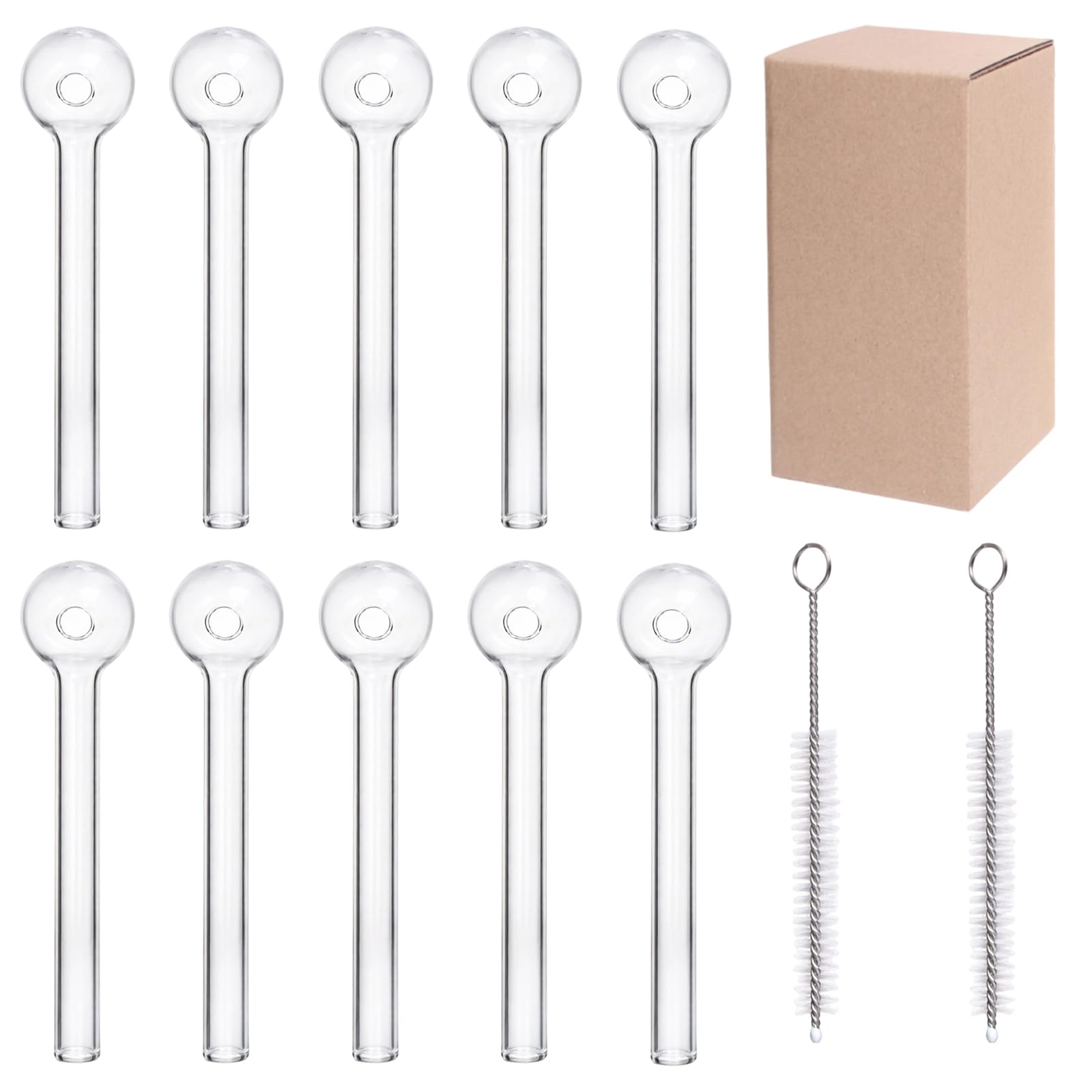 Glaspfeife Crystal, Ölpfeife Für Gras Mit Reinigungsbürsten, Hochwertige Borosilikatglas Röhre, 12-teiliges Set Mit 10 Glasbehältern Und 2 Reinigungsbürsten, Langlebiges Design Für Verschiedene Anwend