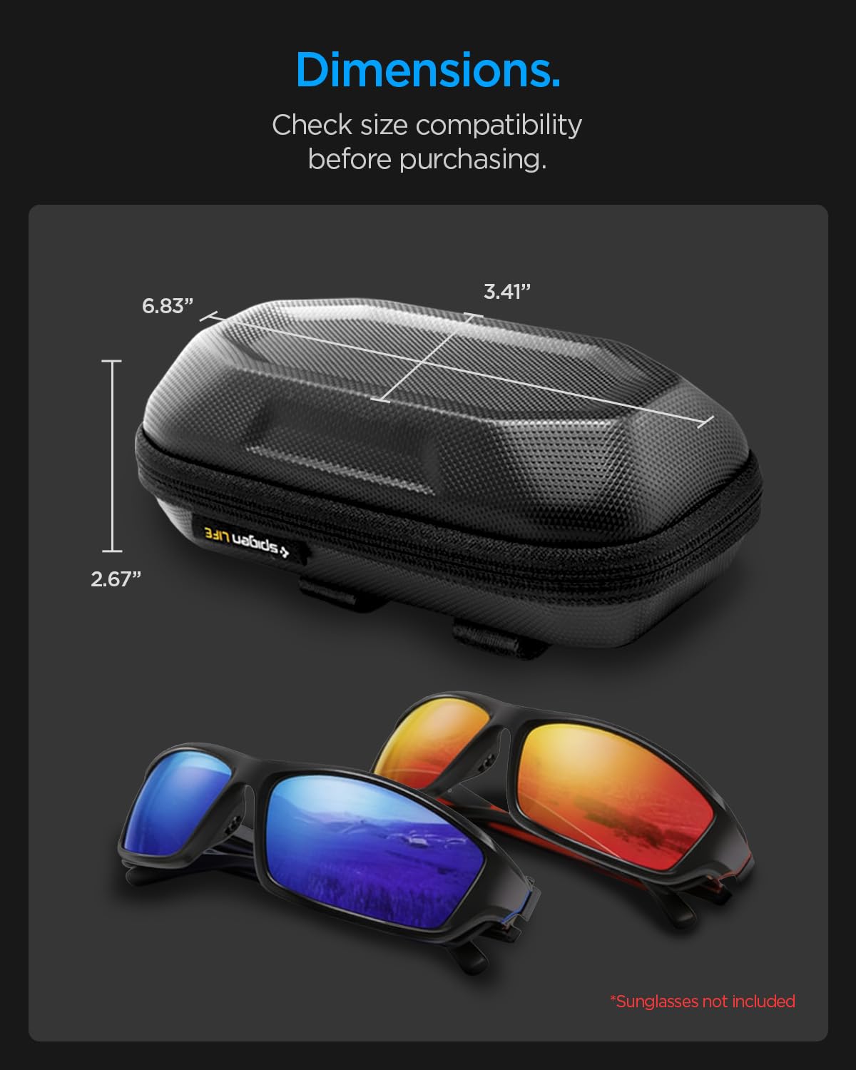 Spigen LIFE Lock Fit Étui pour Lunettes de Soleil Outdoor, Coque EVA avec Mousqueton - Noir
