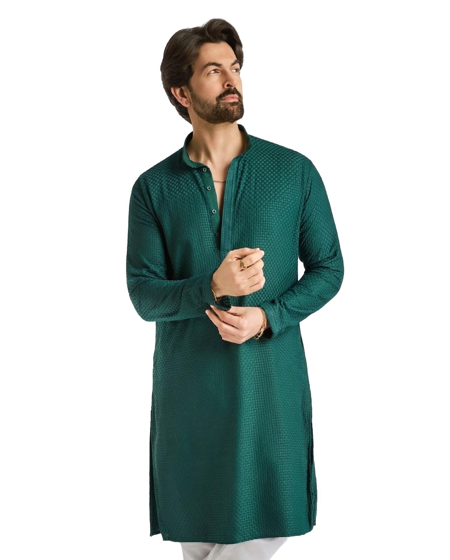 sojanya (Since 1958 Men's Cotton Embroidered Checkered Kurta – Classic Thread Work-picture-24