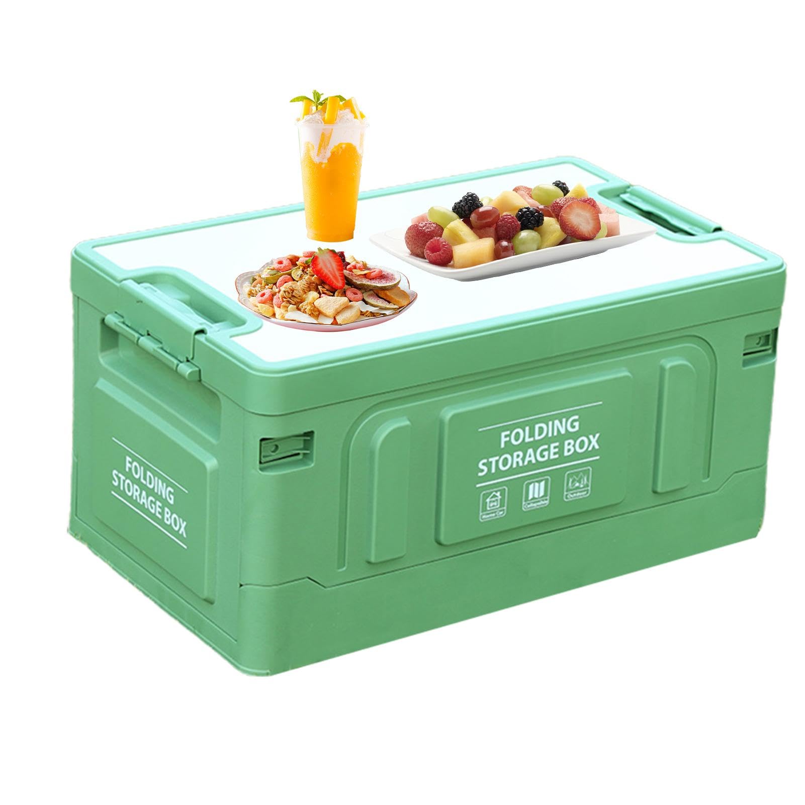 Organizador de maletero plegable para maletero, 60 L, con múltiples usos, con tapa de madera para aperitivos, verduras | con tapa de madera para aperitivos, verduras