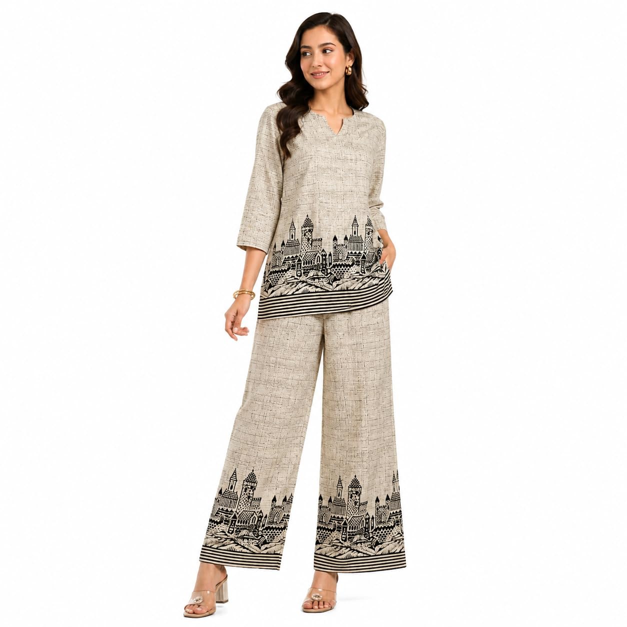 Women’s Pastel Peach Co-Ord Set | Premium Cotton Linen Blend 2 Piece Outfit | | Elegant Casual & Smart Wear Set for Women (IN, Alpha, 2XL, Regular, off white)-picture-10