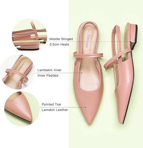 Miniatura 4 de C.Paravano Zapatos de tacón para mujer Tacones de cuero para gatitos Sandalia de tacón cerrado Zapatos de tacón puntiagudo para mujer Zapatos de