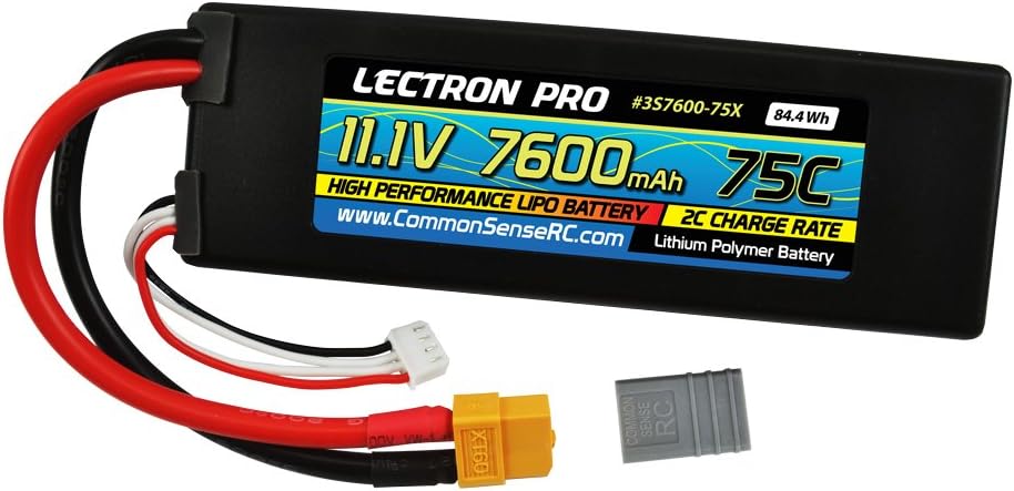 Common Sense RC Lipo Battery with XT60 Connector + Csrc XT60 To Popular RC Vehicle Adapter For 1/10 Scale Cars, Trucks, & Buggies Battery