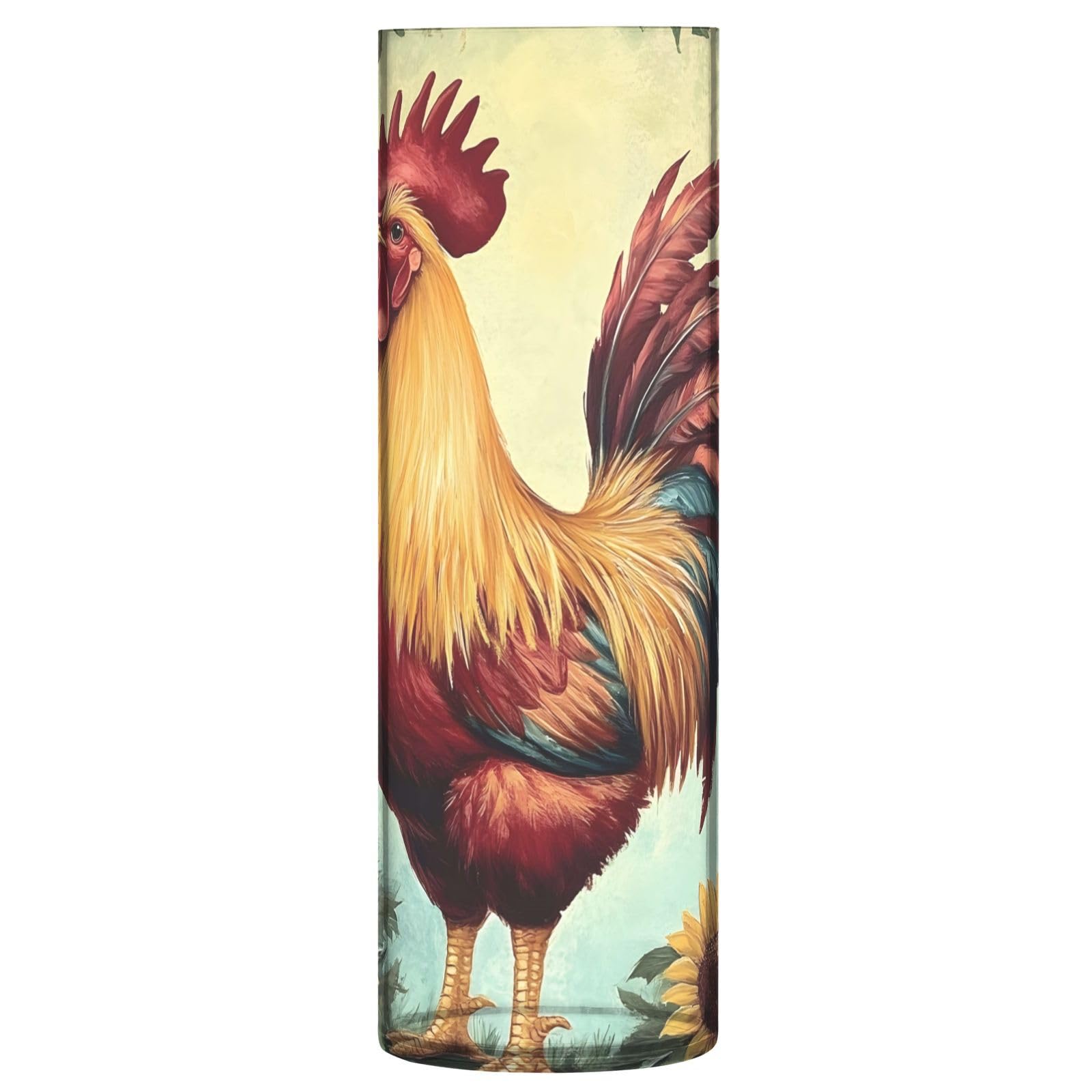 Red Rooster with Sunflowers Vase Flower Vase Clear Plastic Cylinder Vases for Centerpieces Home Decor Wedding Living Room Office Table