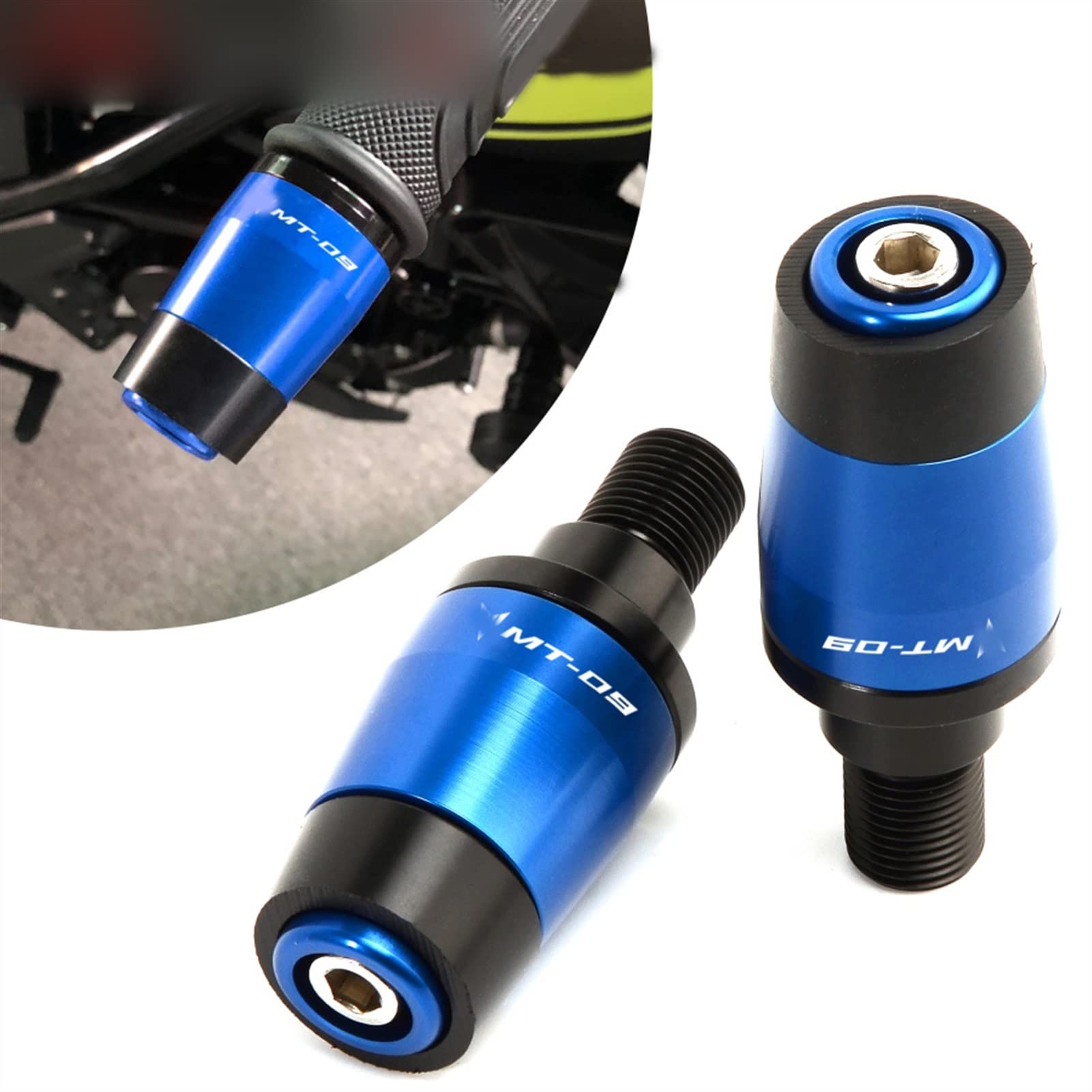 para Yamaha MT09 MT-09 Mt09 FZ09 2014 2015 2016 2017 2018 2019 Tracer 900 GT 2018-2019 Motocicleta CNC Manillar De Aluminio Puños Tapas Extremos Barra (Color : Blue)