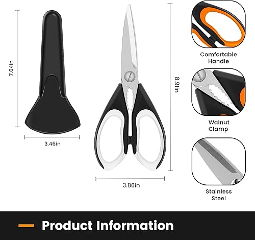 Miniatura 2 de Juego de 2 tijeras de cocina afiladas con soporte magnético, tijeras de cocina resistentes, tijeras de carne, tijeras multifuncionales de acero