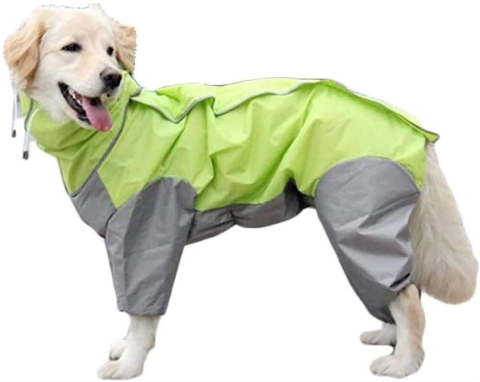 DHGTEP Dog Raincoat with Removable Hoodie, Adjustable Dog Coats Waterproof with Legs Rain Jacket with Hood Collar Hole Outdoor Jumpsuit (Color : Green, Size : 30)