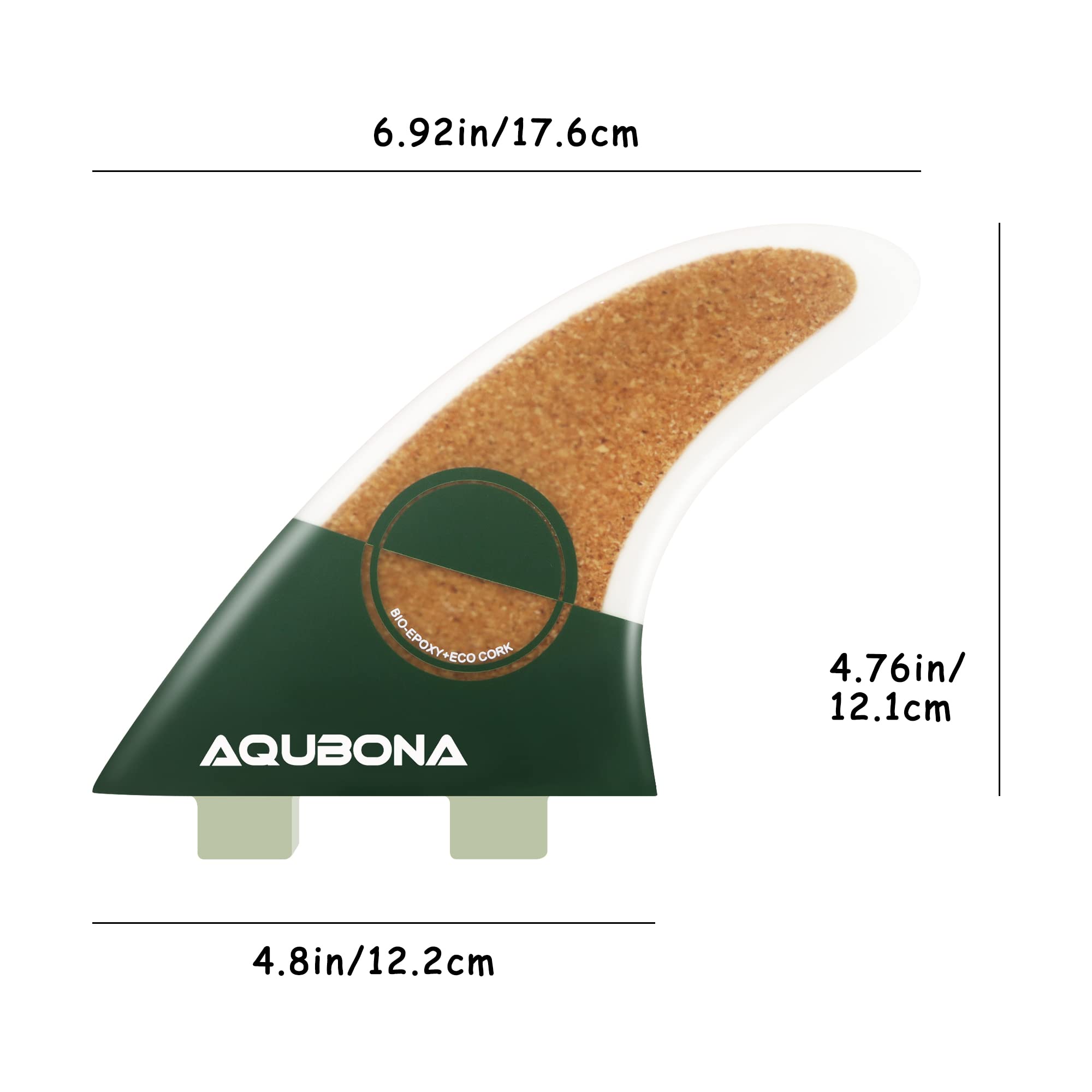 AQUBONA Large (AM2) Fin Sets BIO-EPOXY+ECO Cork Fiberglass Performance Surfboard Fins - Single Tab or Twin Tab Surfboards (Cork-Dual) (Twin tab)
