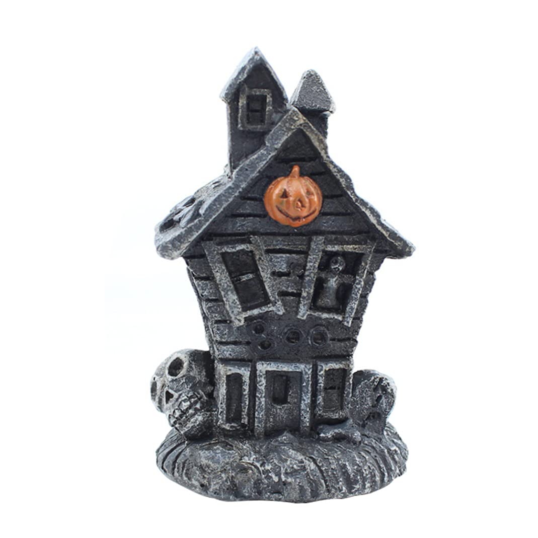 Halloween Mini Haunted House Spooky Village Figurine Lighted Pumpkin Statue Ornament Style 2 Halloween Lighted Pumpkin Statue Halloween Lit Building Ornament Halloween Spooky House Figurine Halloween