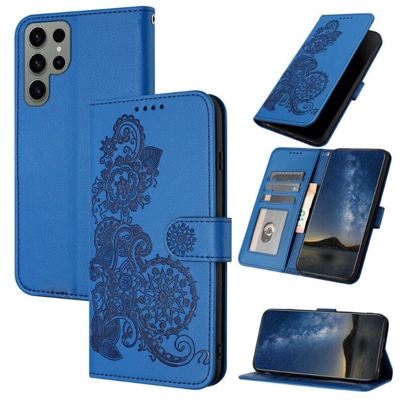 Étui Galaxy S21 bleu foncé à rabat en cuir avec portefeuille intégré