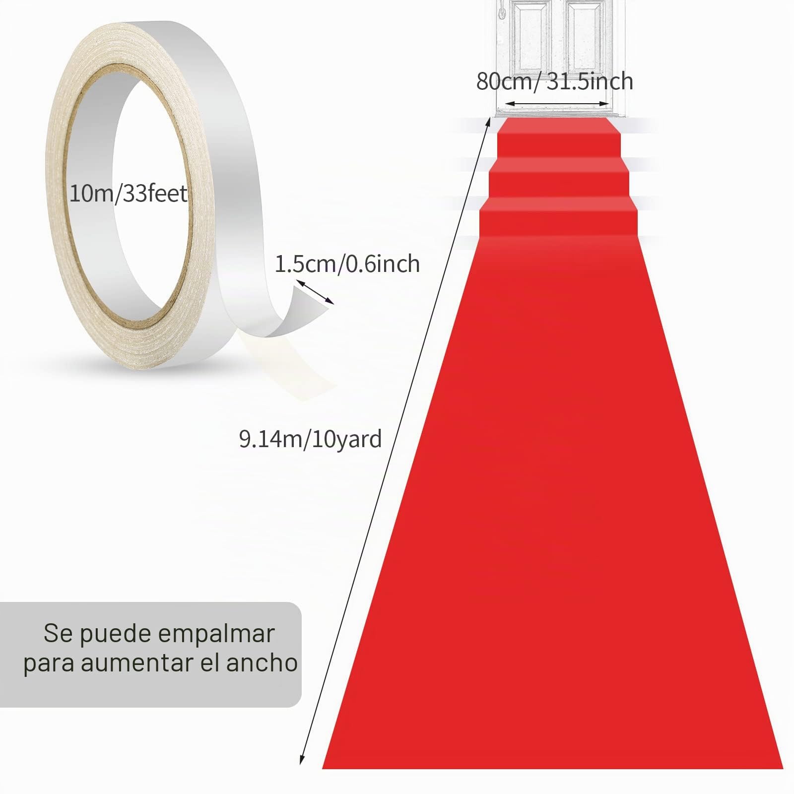 Shappy Corredor Alfombra Roja Alfombra de Pasarela Grosor de 55 g/m² con 1 Cinta para Moqueta para Boda Navidad Navidad Acción de Gracias Accesorios al Aire Libre (Rojo, 2,6 x 30 Pies)