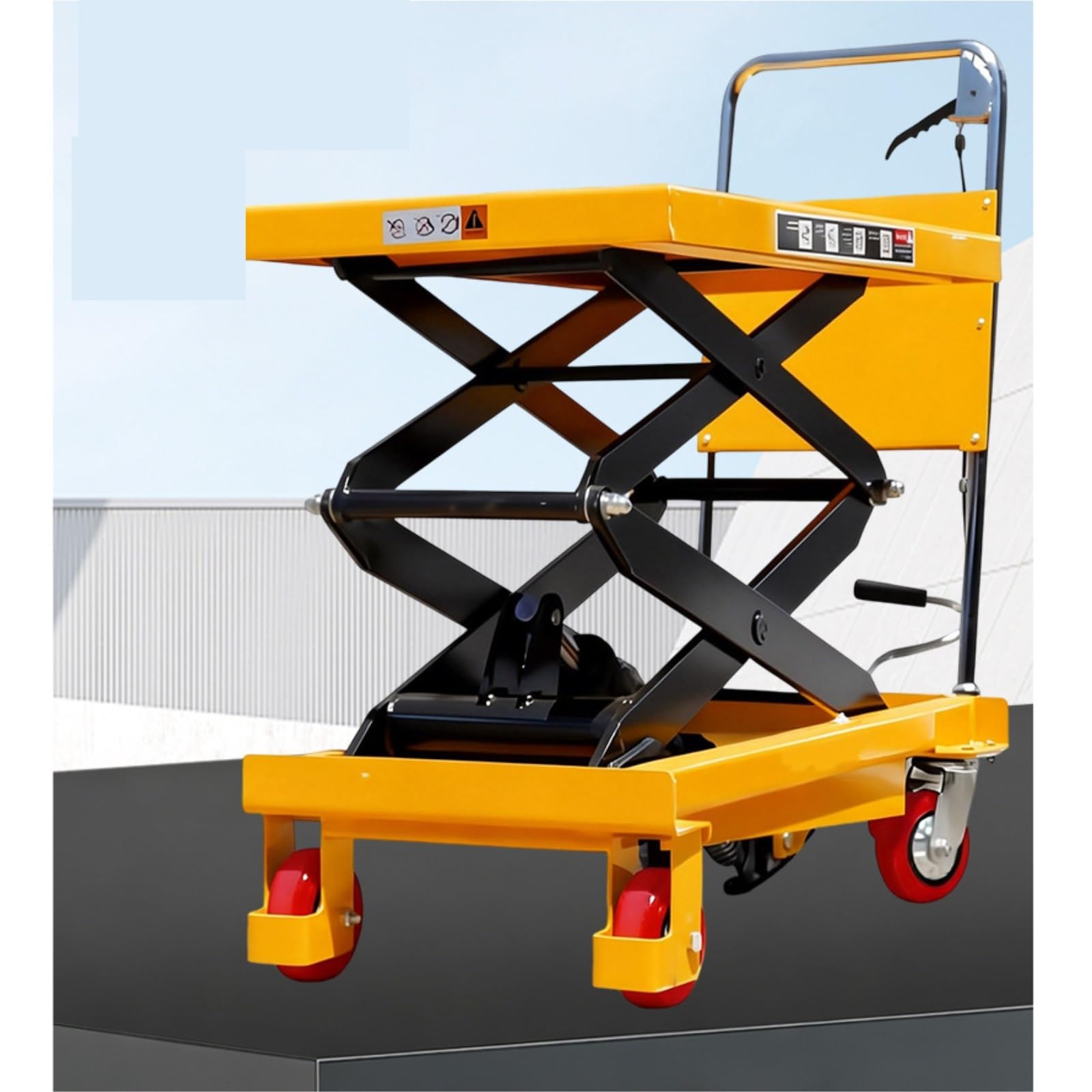 Hydrauliczny wózek podnośnikowy z poduszką antypoślizgową i 4 kołami do przenoszenia materiałów i transportu (150 kg 1,26 m)