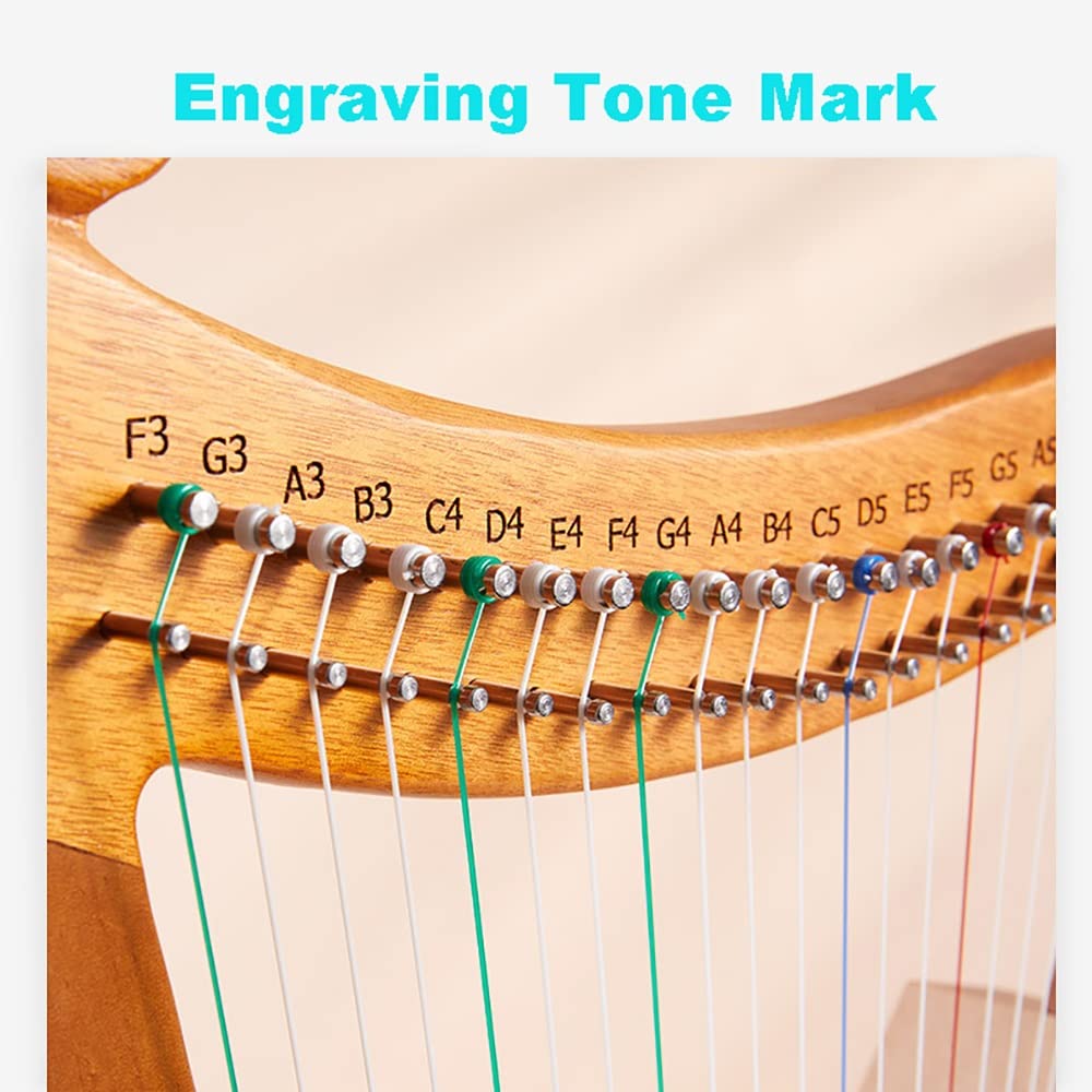 Arpa in Mogano a 19 Corde, Altezza 24 pollici/64 cm, per Bambini Adulti Principianti con Chiave per accordatura, Borsa Nera, Corde di Ricambio per Tracolla, spartito Musicale Inglese