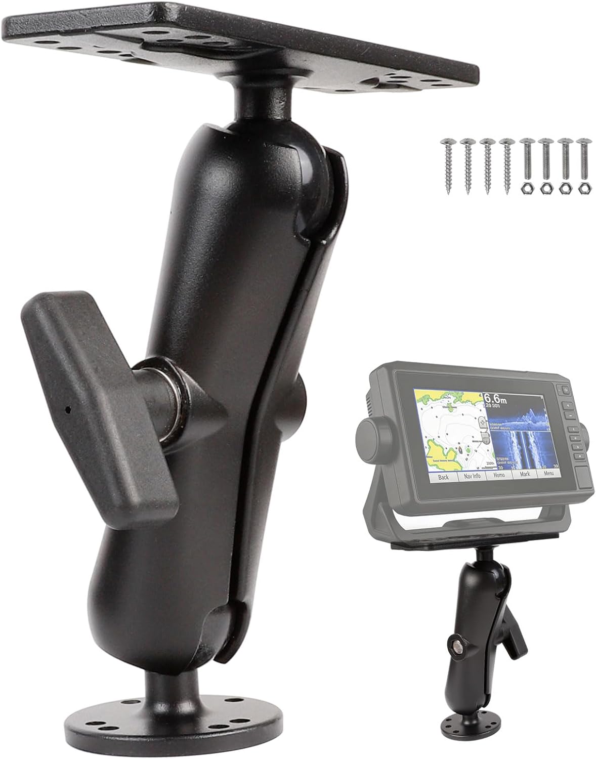 xik 1.5" Ball Medium Arm Fish Finder Mount, Aluminum Alloy Marine Electronic Mount, Round Base with 1.5 inches / 38mm / C Size Ball Adapters, Compatible with Garmin, Lowrance, Humminbird and More