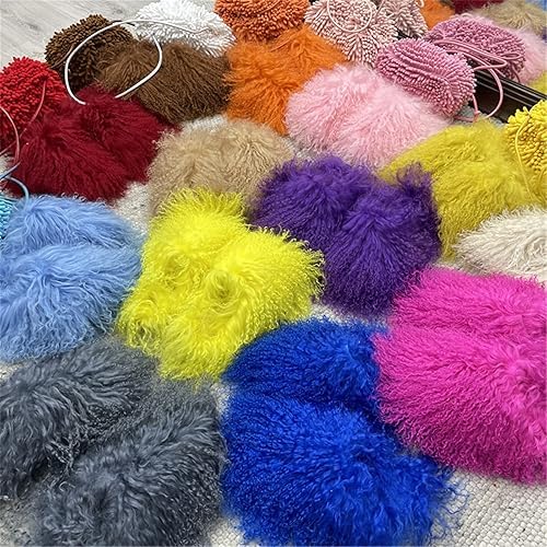 MSS11 Real Mongolian Sheep Fur Slippers Closed Toe For Women Girls Furry Big Fluffy Outdoor Beach Flat Luxury Slides4