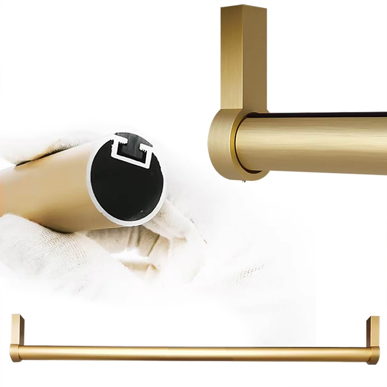 Asta Appendiabiti Asta Appendiabiti con Supporto, Finitura Oro Spazzolato, Appendiabiti Silenzioso per Armadio, Montaggio a Soffitto/Parete, 41 61 76 80 90 122 135 140 150 cm(94cm (37 in))