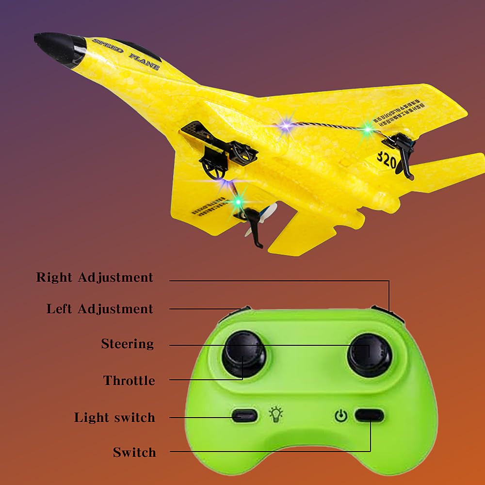 XUXLEKK F-22 RC Plane, 2.4 GHz Remote Controlled Aircraft, 3CH RC Aircraft RTF with Gyro System & LED Lights, Foam Remote Controlled Aircraft, USB Charging RCPlane for Beginners Adults (Yellow) 2