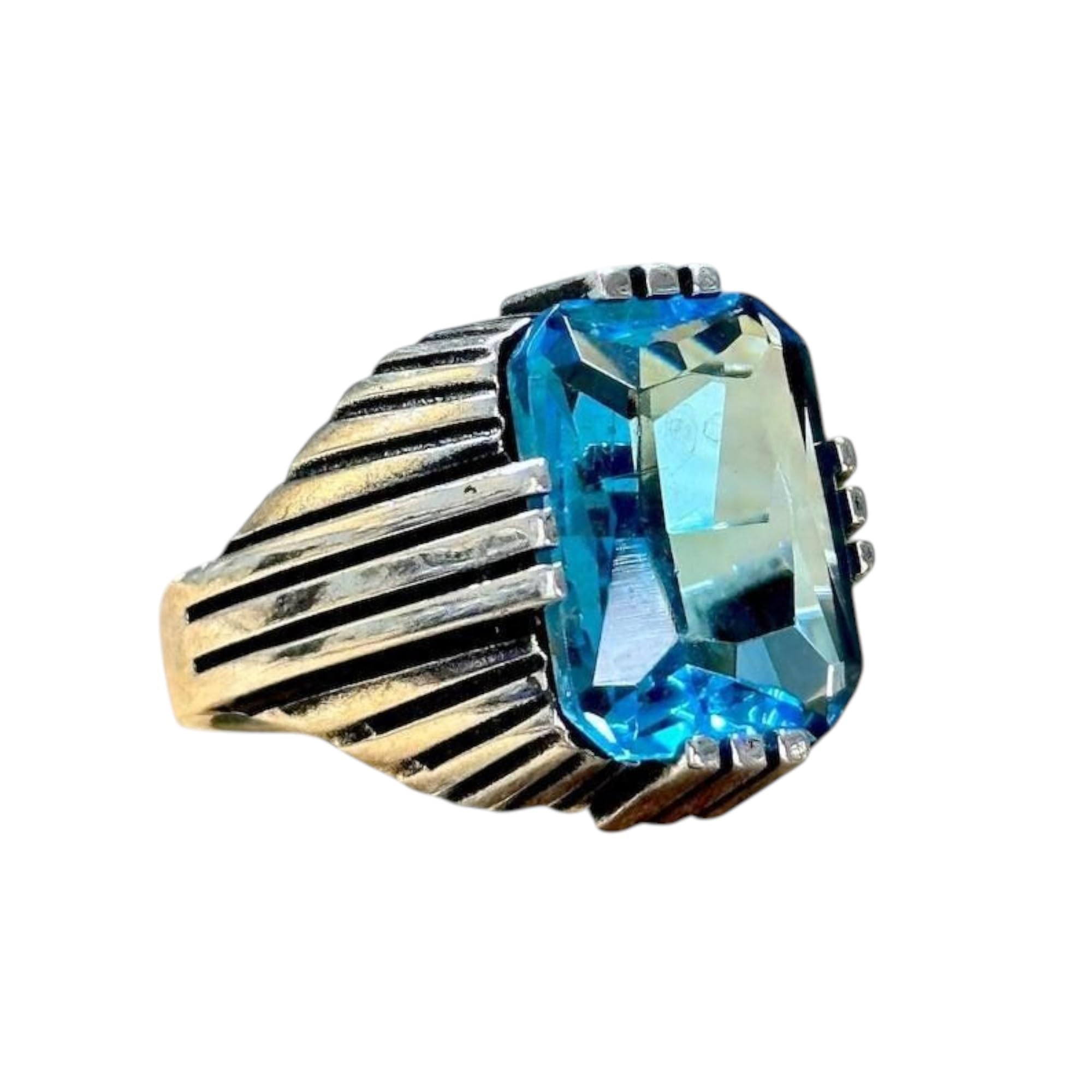 Men's Silver Ring With a Square-Cut Aquamarine Gemstone 925 Sterling Silver 100% Natural Aquamarine Ring March Birthstone