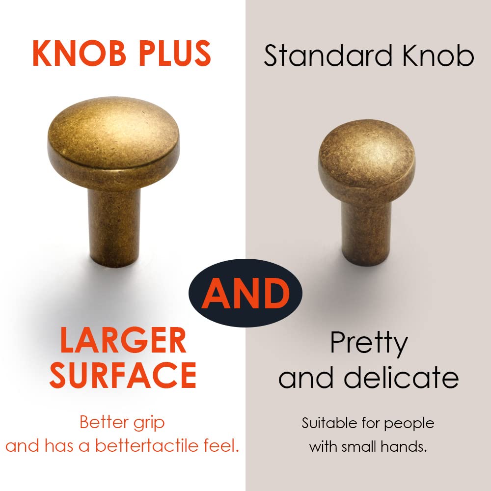 Goo-Ki 6 Pack Antique Brass Kitchen Cabinet Knobs 1 Inch Diameter,Vintage,Knob Plus