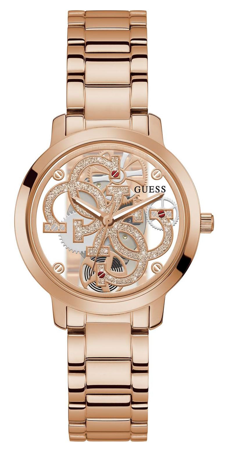 GUESS Analog Unisex Adult Watch (Gold Dial Rose Gold Colored Strap) Stainless Steel (B09B7DK45W) Amazon Price History, Amazon Price Tracker