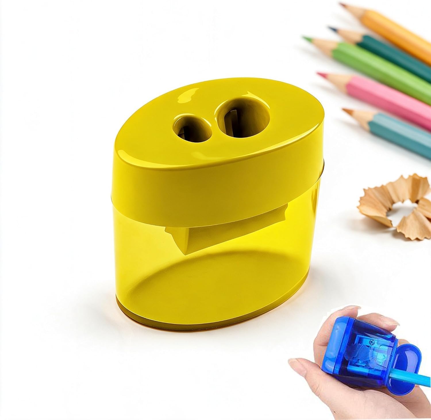Pencil Sharpeners with Lid Hand Held Pencil Sharpener，Yellow-Oval