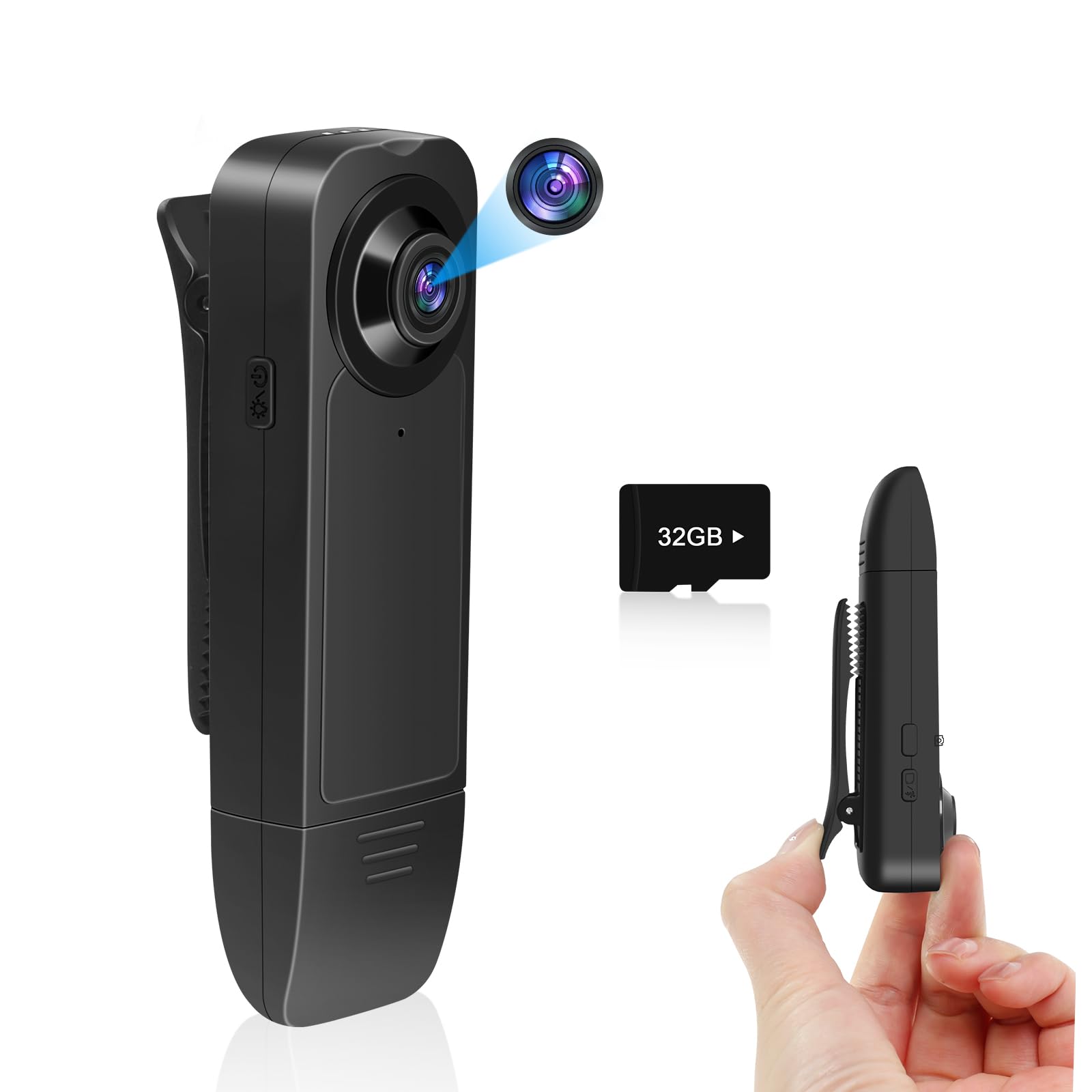 Bodycam HD 1080P Mini Kamera mit 32GB Speicherkarte, Nachtsicht, Audio Video Aufzeichnung