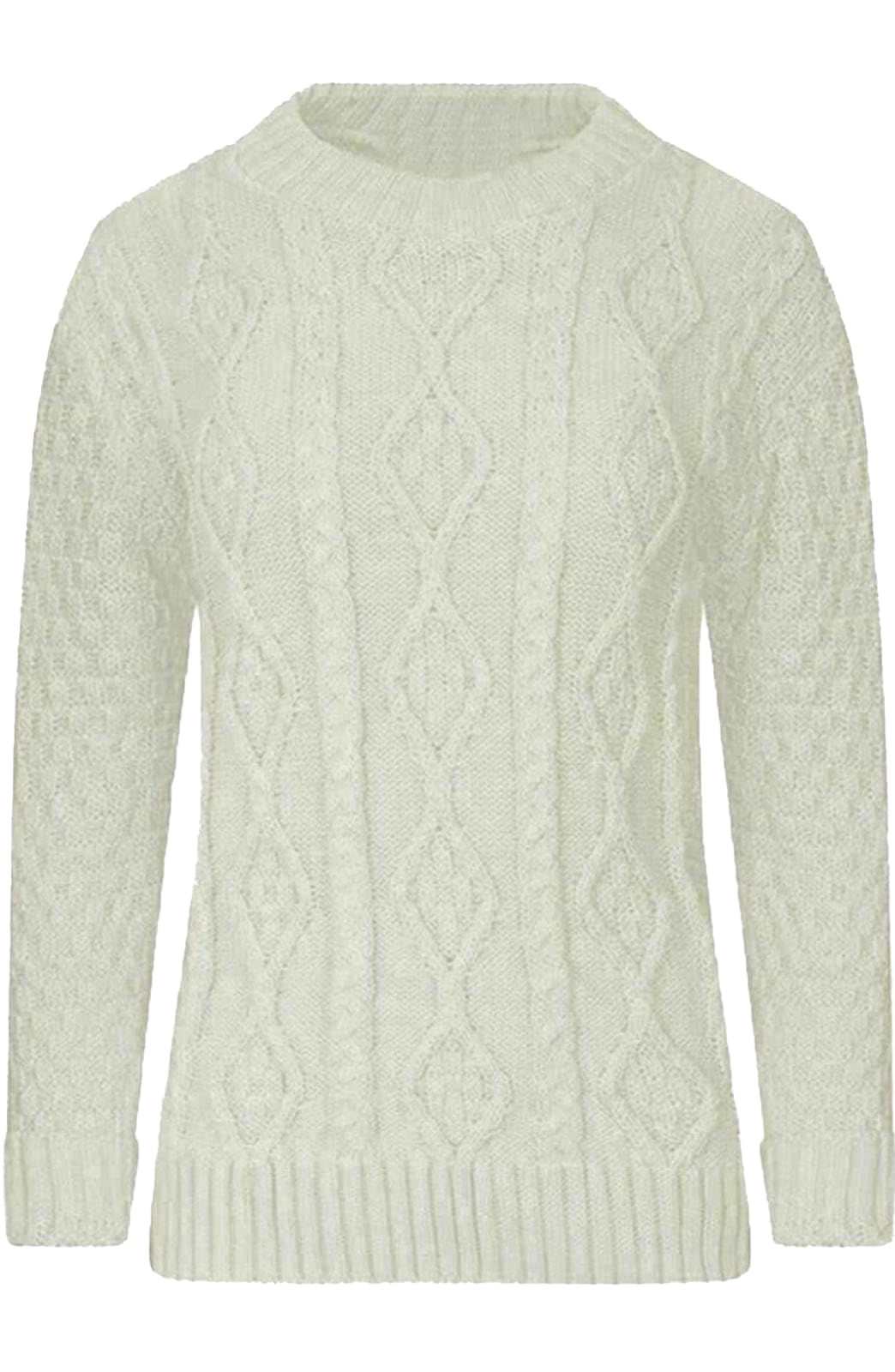 STAR FASHION Cable Knitted Crew Neck Jumper Long Sleeve Womens Aran Knit Jumpers Sweater Pullover Top Cream SM