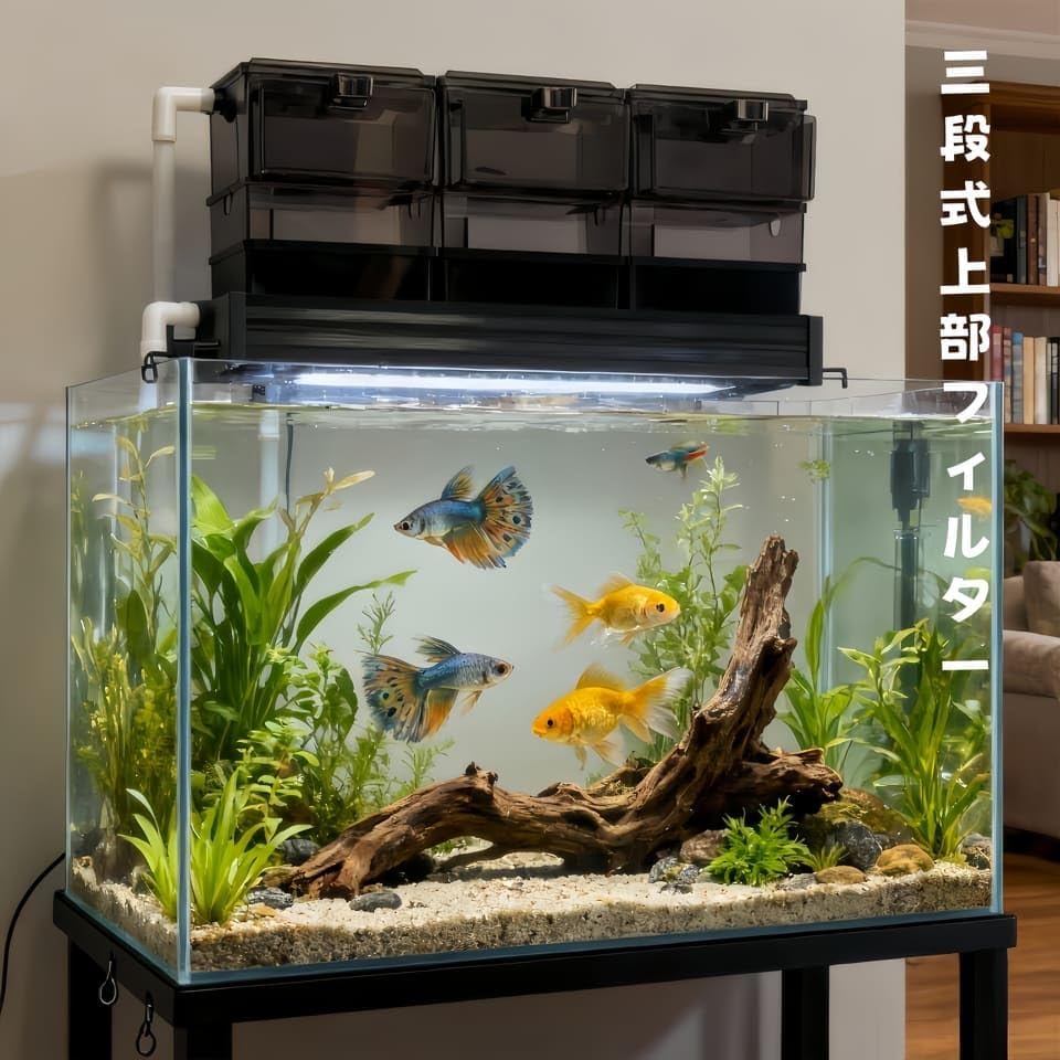 DMB無敵の三段式上部フィルタードライ＆ウェット濾過槽 金魚 熱帯魚 水槽
