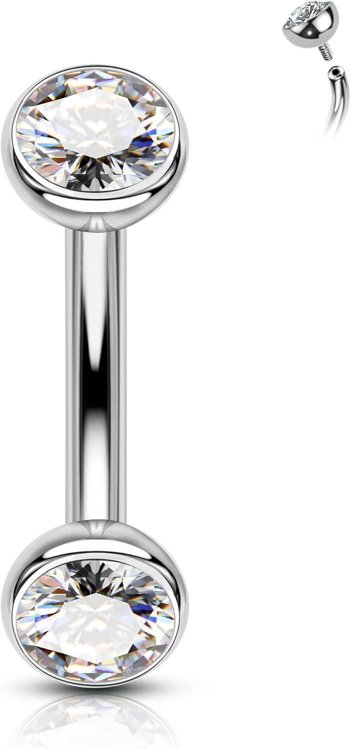 COCHARM Titanium Belly Button Ring 14G Clear CZ Belly Button Piercing Internally Thread Belly Navel Rings for Women