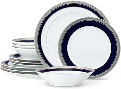 Miniatura 1 de Noritake Gold Crestwood Cobalt Platinum - Juego de 12 piezas, servicio para 4 pulgadas, azulblanco, multicolor
