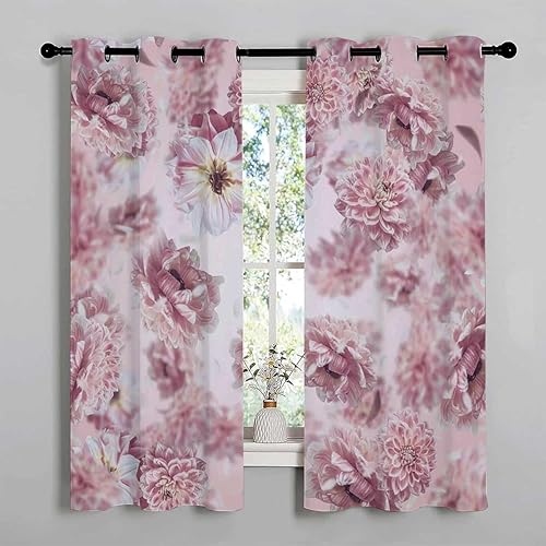 Miniatura 2 de YANFENQI Cortinas para Habitacion Pink Floral Grommet Short Sliding Room Dividers Garage Curtain 85Inch Width by 108Inch Length,2 Panels