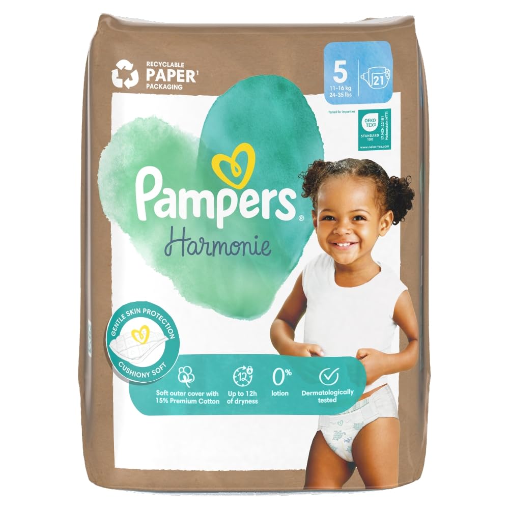 PAMPERS Pure Protection Nappies Full Cut Taped Size 5 Junior 21 Pack