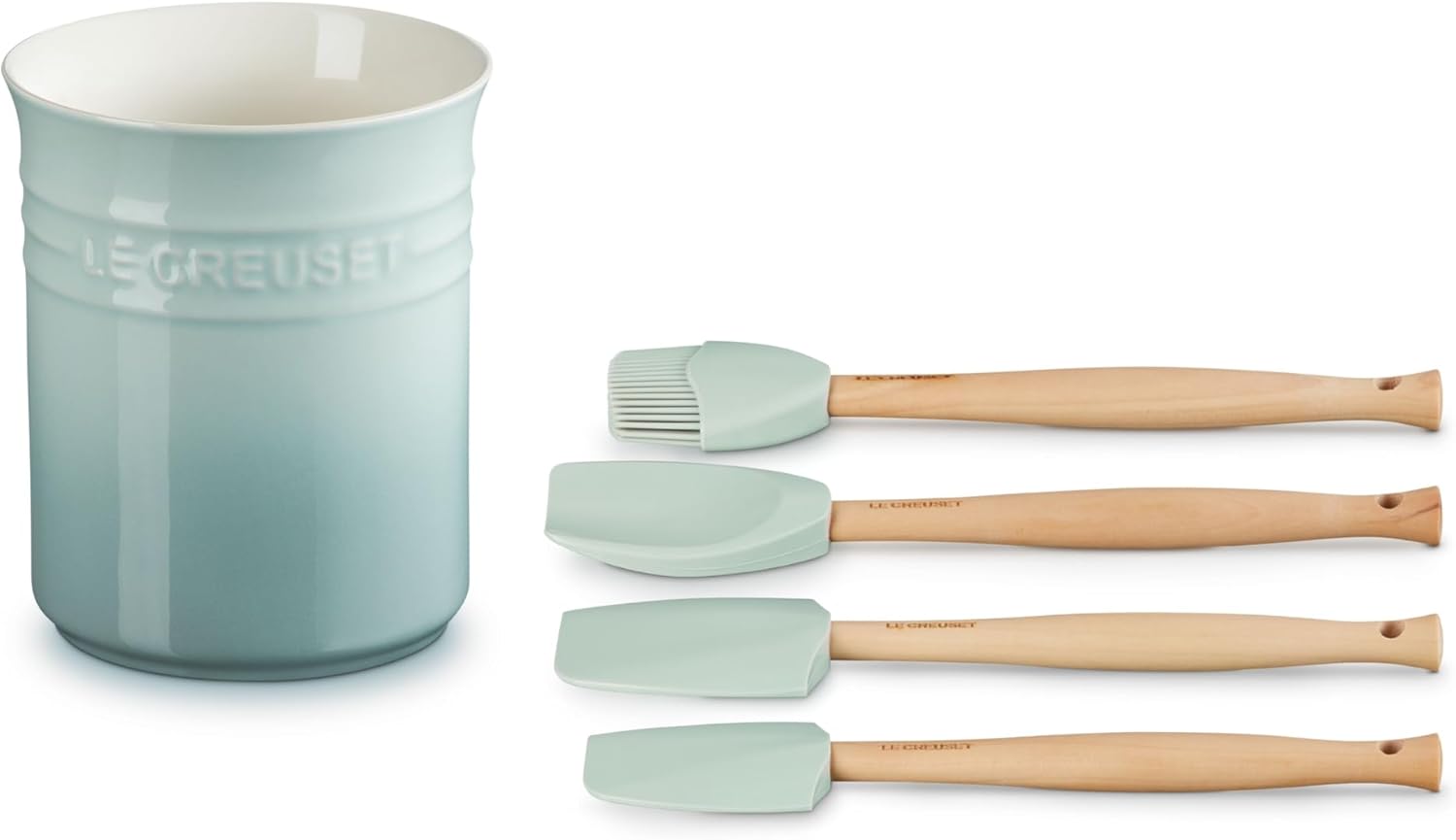 Le Creuset Silicone Craft Series Utensil Set with Stoneware Crock, 5 pc., Sea Salt