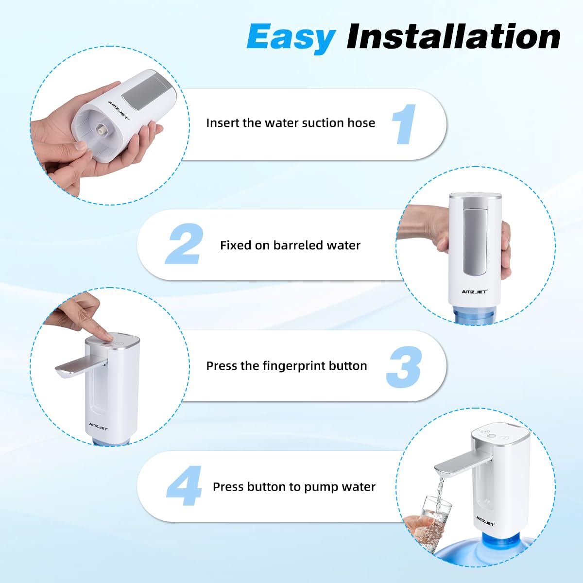 Distributeur d'eau pour bouteille de 18 litres avec affichage numérique, 4 modes de distribution, pompe à eau électrique portable avec chargement USB, bec pliable, pompe à eau de qualité alimentaire