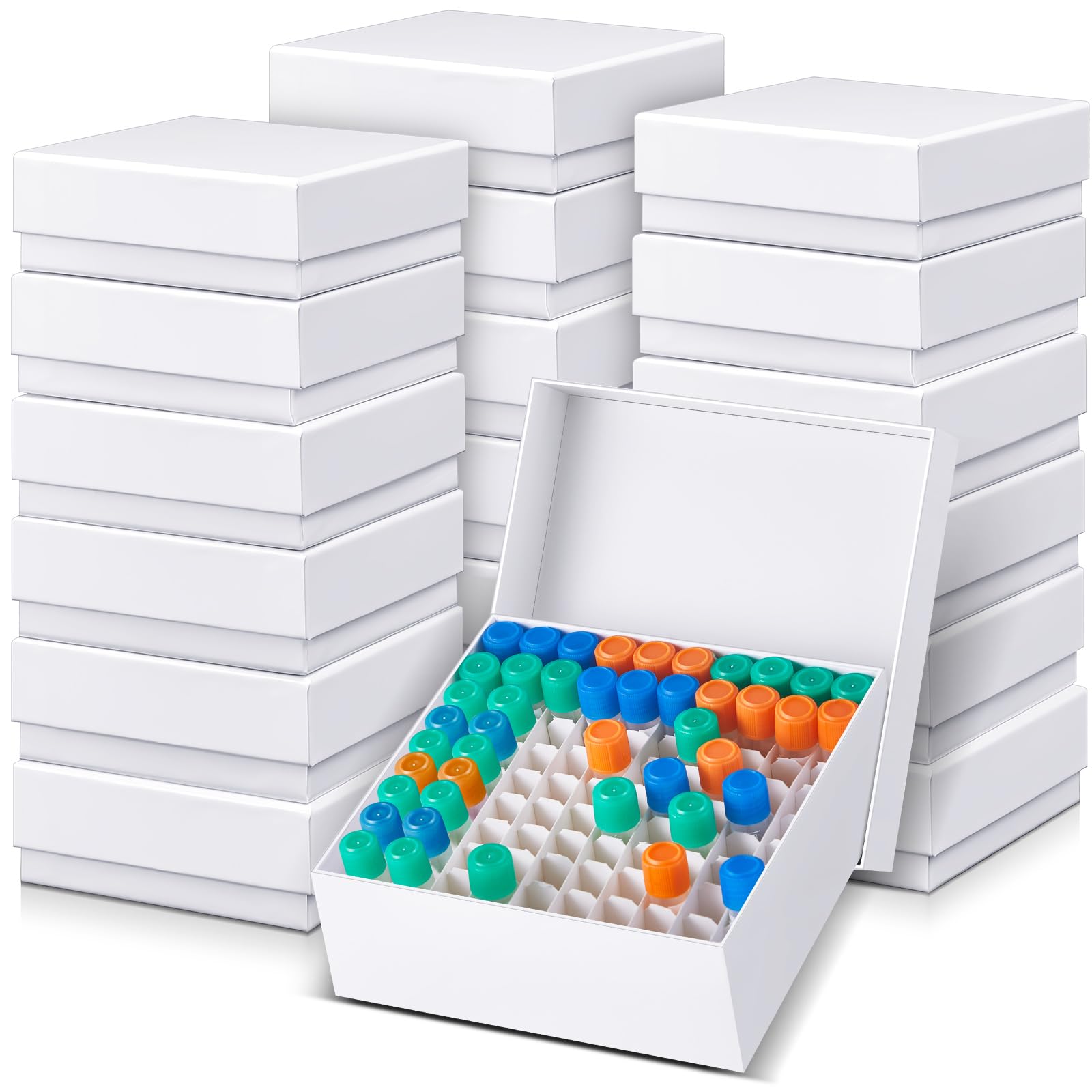 Teenyyou 18 Pcs 100 Wells Cardboard Freezer Box with Lid Lab Microtube Storage Box Water and Ice Resistant Coating 2 Inch Height for 1.5-2.0 ml Micro