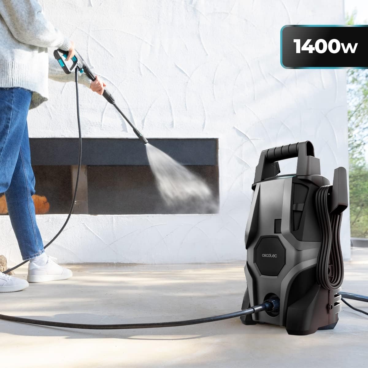 Cecotec HydroBoost 1400 Essential Nettoyeur Haute Pression 1400 W pour Maison, Jardin ou Voiture, débit Max de 426 l/h, Pression maximale 105 Bars, Pompe en Aluminium, Rayon d'action 9 m