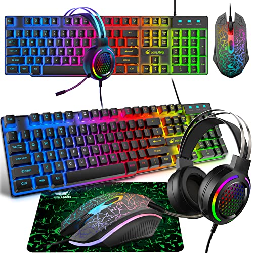 Zestaw klawiatury do gier zestaw słuchawkowy i mysz 104 tęczowe podświetlane klawisze 2400 dpi 2400 dpi lekki dźwięk przestrzenny RGB o strukturze plastra miodu, podkładka pod mysz combo do PS4 Xbox