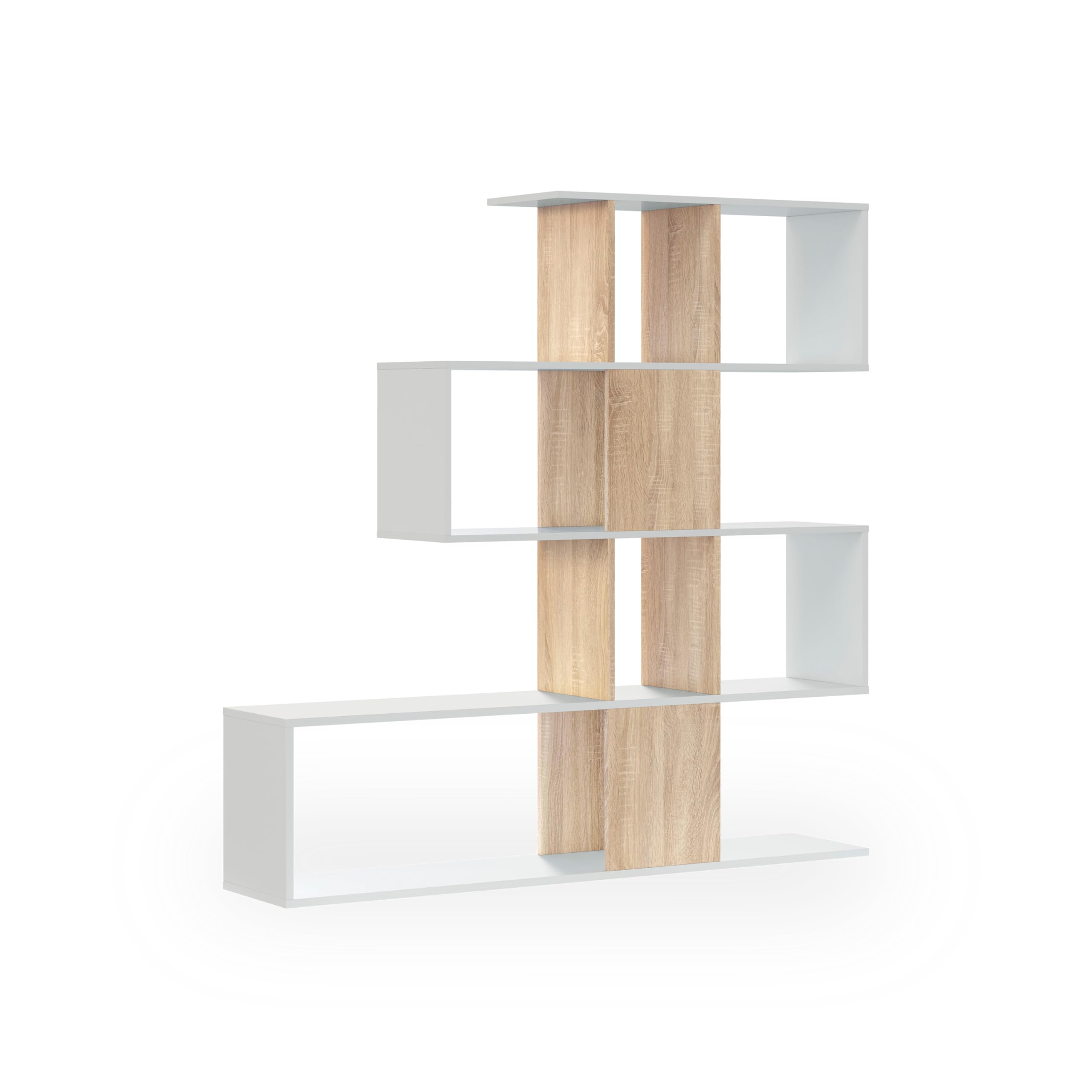 duehome | Estantería Librería, Salón, Comedor o Despacho, Modelo Domi, Acabado en Blanco Artik y Roble Canadian, Medidas: 145 cm (Alto) x 145 cm (Ancho) x 28 cm (Fondo)