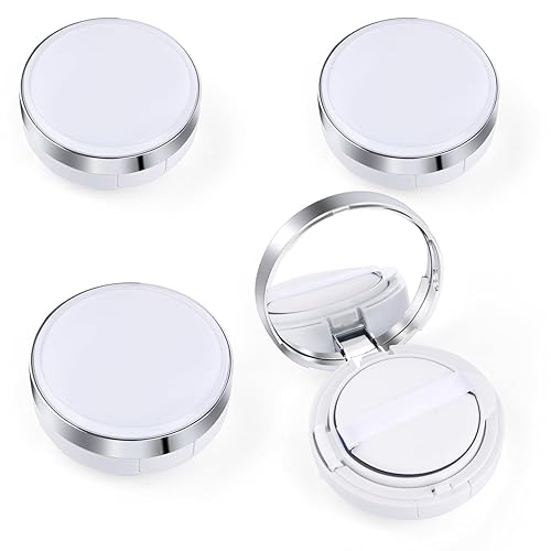4 unidades de 15 g0.5 oz caja de soplo de cojín de aire vacía portátil para maquillaje con esponja y espejo para base líquida BB Cream - Blanco
