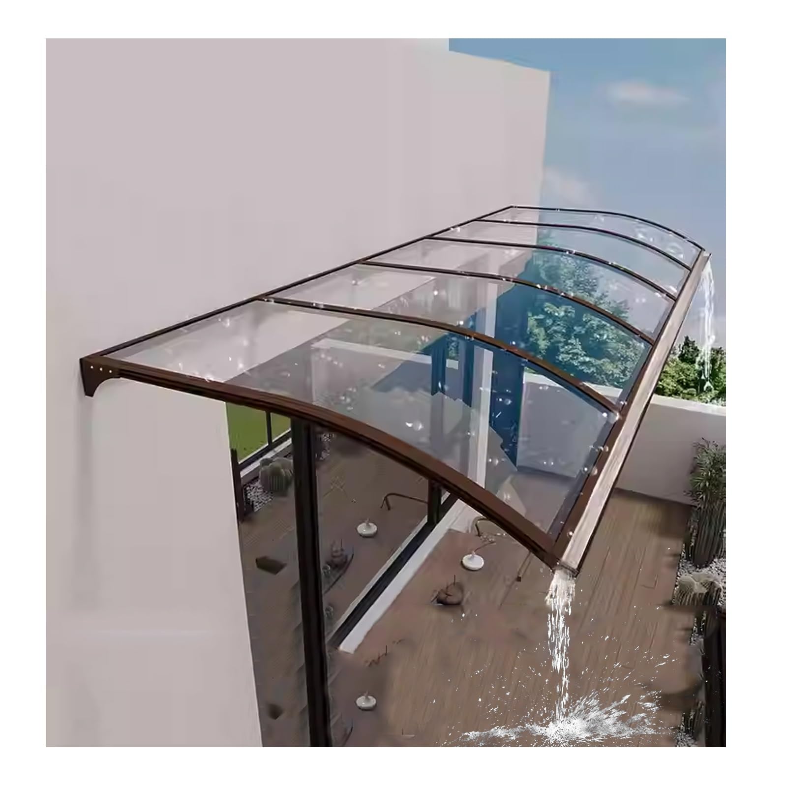 Duży aluminiowy baldachim do drzwi i okien, ochrona przed promieniowaniem UV i deszczem, płyta poliwęglanowa UPF 50+, trwała konstrukcja (130 x 220 cm)