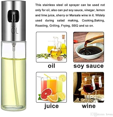 Miniatura 2 de FrontTech Pulverizador de aceite para cocinar, rociador de aceite de oliva, botella de vidrio, botella de vinagre, dispensador de aceite con cepillo