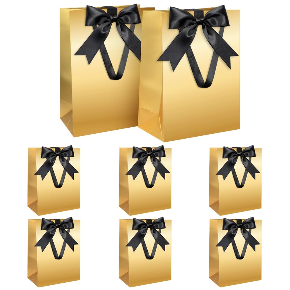 Gift Bags Set, Gold Gift Bag with Ribbon Gift Bag with Handles 8pcs 21 x 31 x 12 cm Large Gift Bags for Christmas Birthday Wedding Anniversary