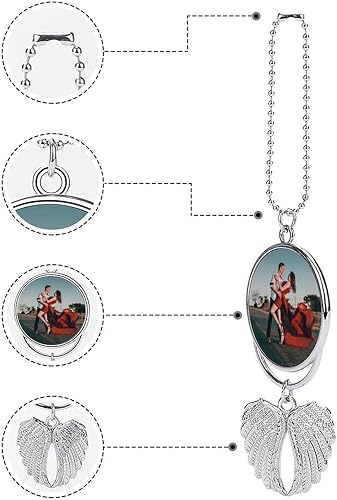 Miniatura 5 de Adorno colgante de coche con foto personalizada, alas de ángel personalizadas, espejo retrovisor para automóvil, accesorios colgantes para