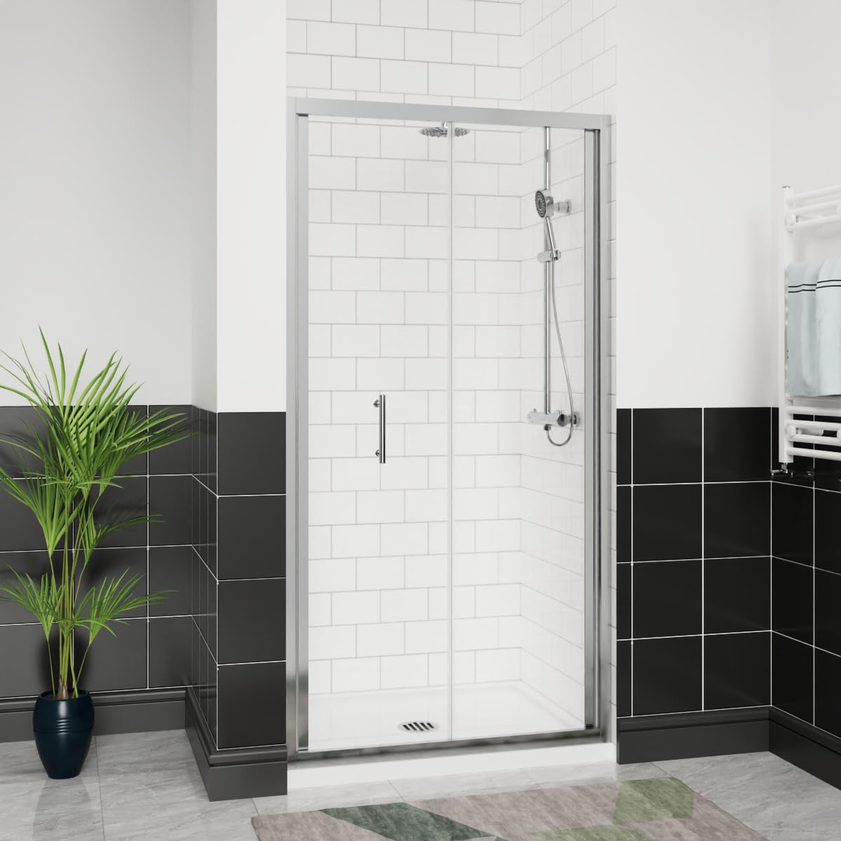 Aquariss Chrome 1100Mm Bifold Shower Door 6Mm Self Clean Glass Shower Enclosure Reversible Folding Aluminium Frame